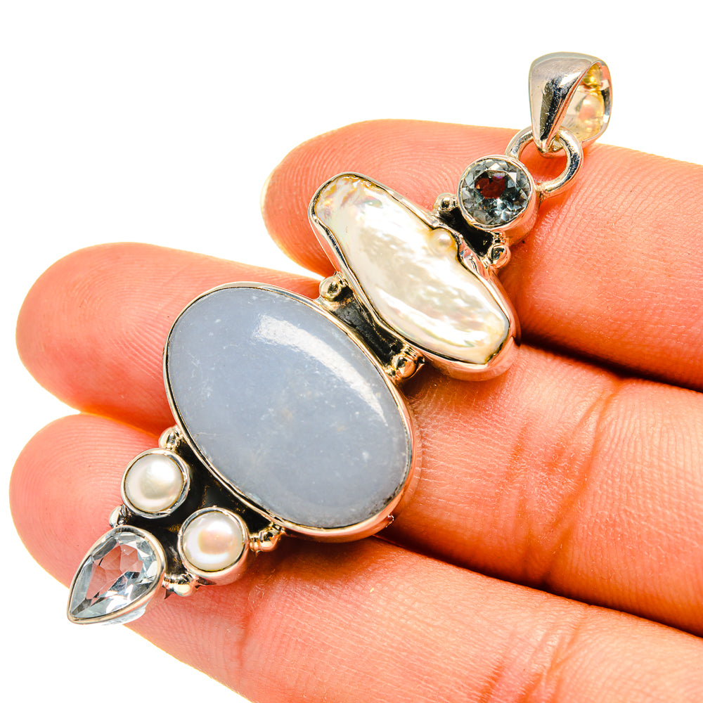 Owyhee Opal, Mother Of Pearl, Blue Topaz, Cultured Pearl Pendants handcrafted by Ana Silver Co - PD8010