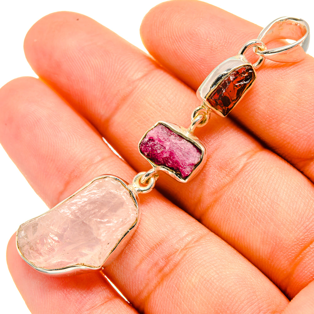Rose Quartz, Pink Tourmaline, Garnet Pendants handcrafted by Ana Silver Co - PD8016
