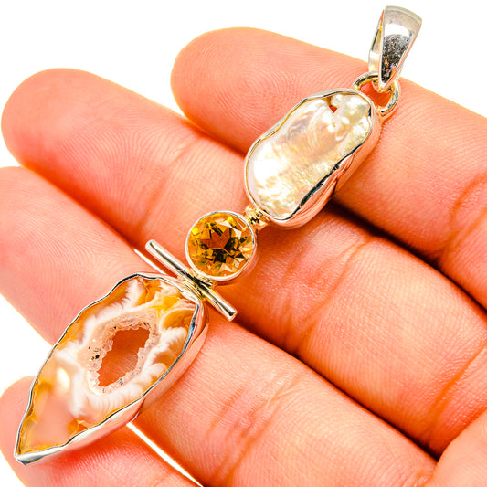 Coconut Geode Druzy, Mother Of Pearl, Citrine Pendants handcrafted by Ana Silver Co - PD8021