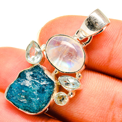 Apatite, Rainbow Moonstone, Blue Topaz Pendants handcrafted by Ana Silver Co - PD8081