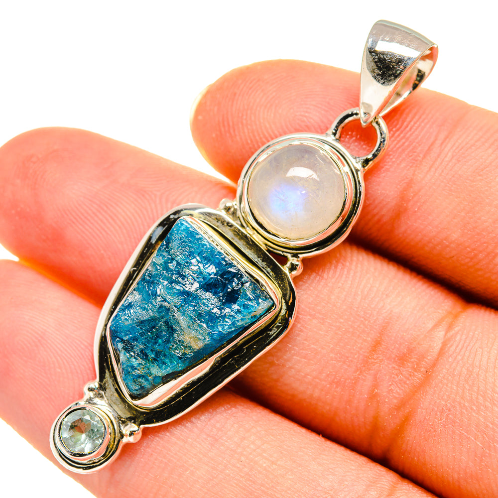 Apatite, Rainbow Moonstone, Blue Topaz Pendants handcrafted by Ana Silver Co - PD8084