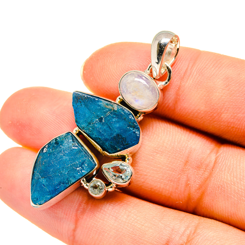 Apatite, Rainbow Moonstone, Blue Topaz Pendants handcrafted by Ana Silver Co - PD8114