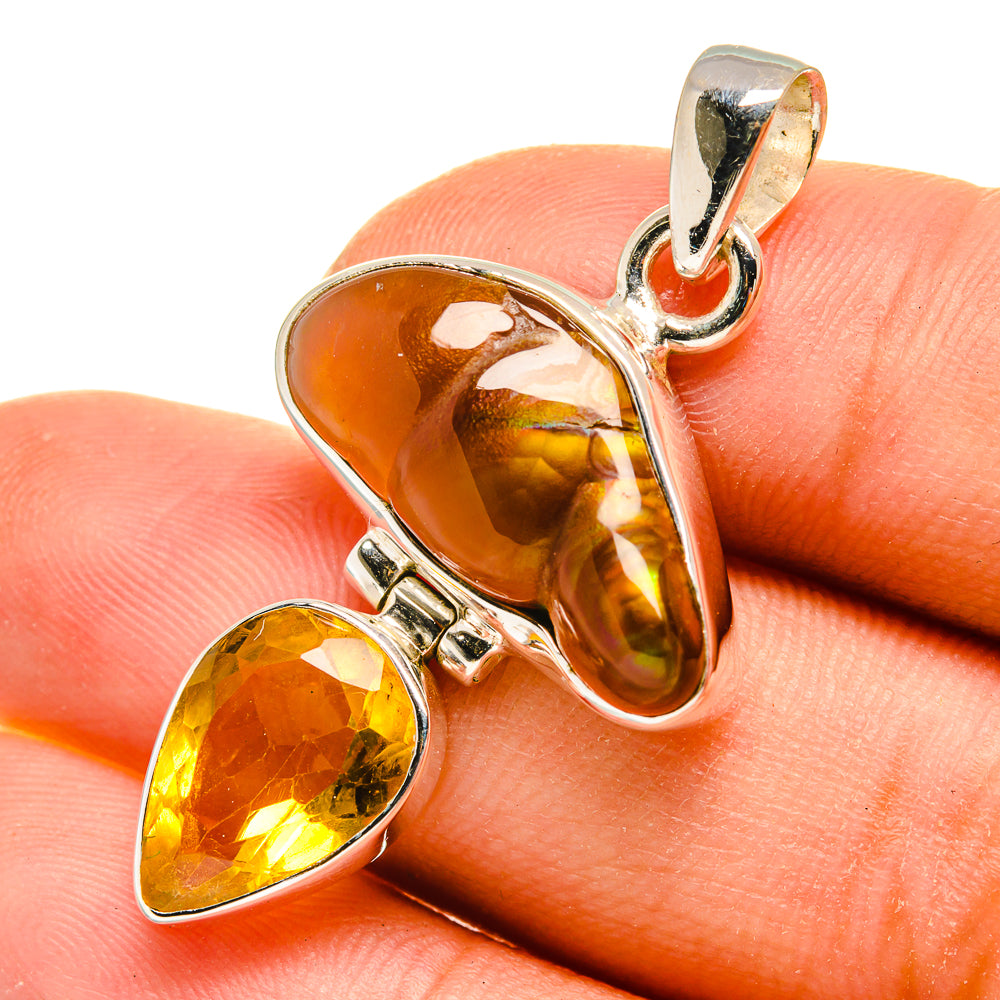 Mexican Fire Agate, Citrine Pendants handcrafted by Ana Silver Co - PD8161