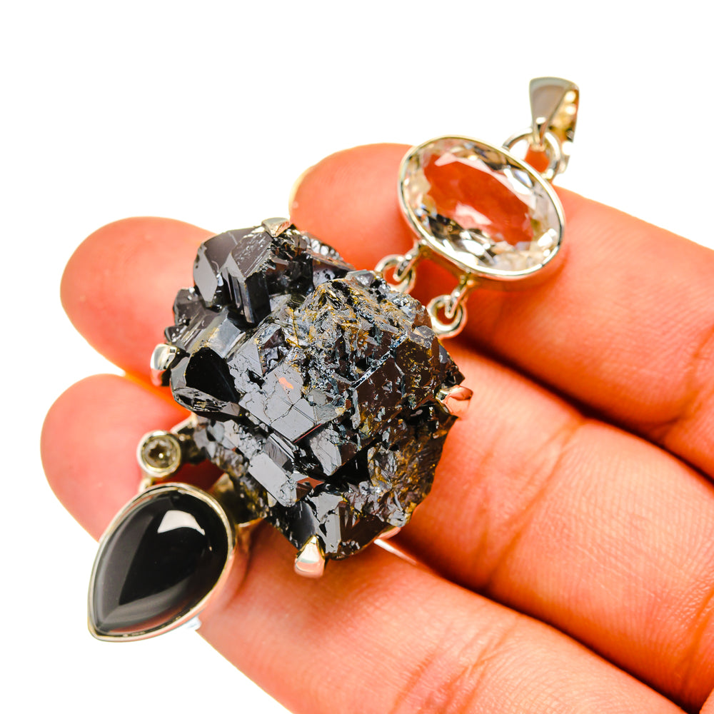 Shungite, Black Onyx, White Quartz Pendants handcrafted by Ana Silver Co - PD8184