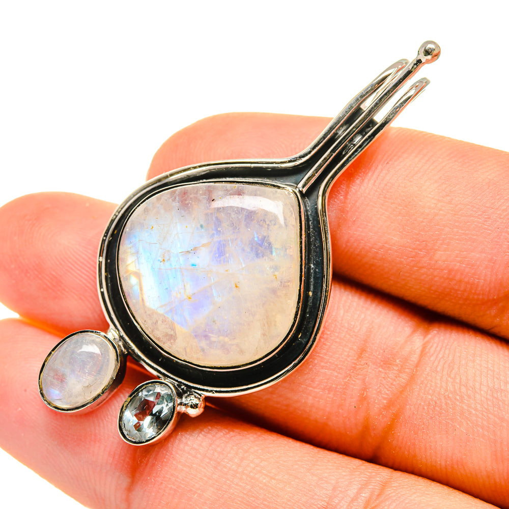 Rainbow Moonstone, Blue Topaz Pendants handcrafted by Ana Silver Co - PD8201