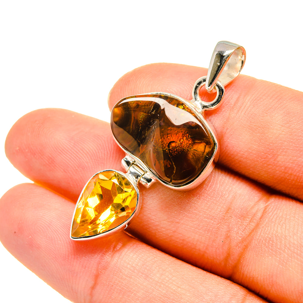 Mexican Fire Agate, Citrine Pendants handcrafted by Ana Silver Co - PD8211