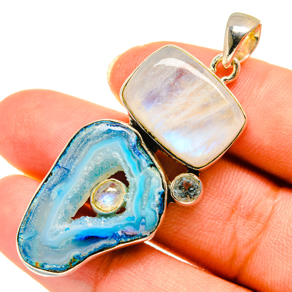 Blue Geode Slice Pendants handcrafted by Ana Silver Co - PD8280