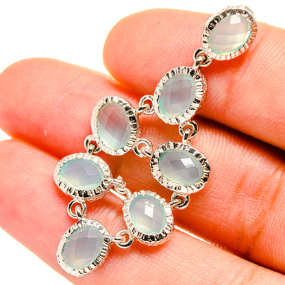 Aqua chalcedony oval pendant set in 925 sterling silver with linked stone links