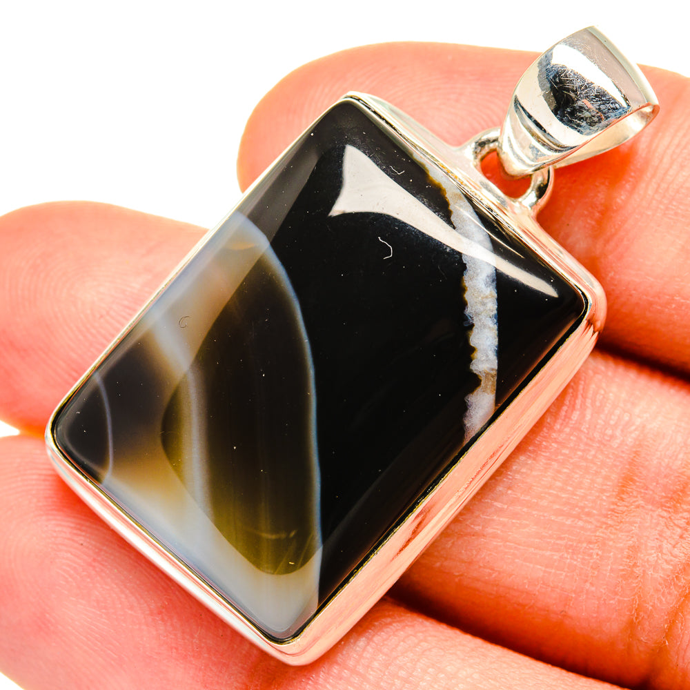 Black Botswana Agate Pendants handcrafted by Ana Silver Co - PD8438