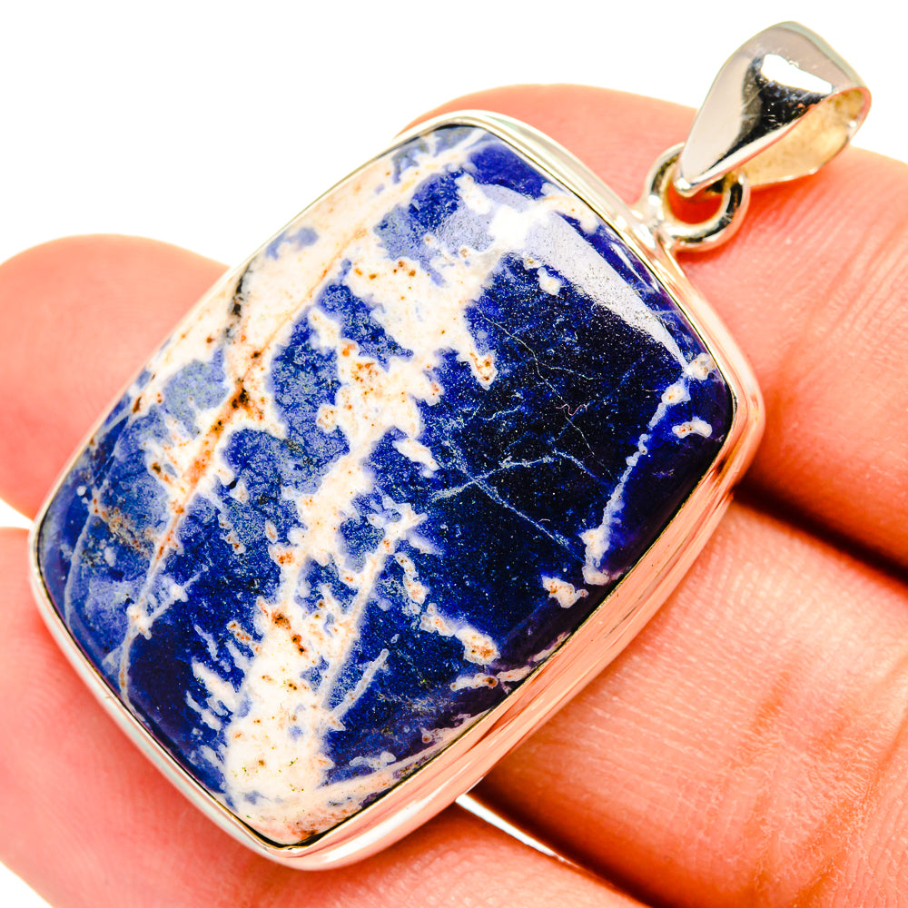 Sodalite pendant with 925 sterling silver bezel, blue stone with cream veining