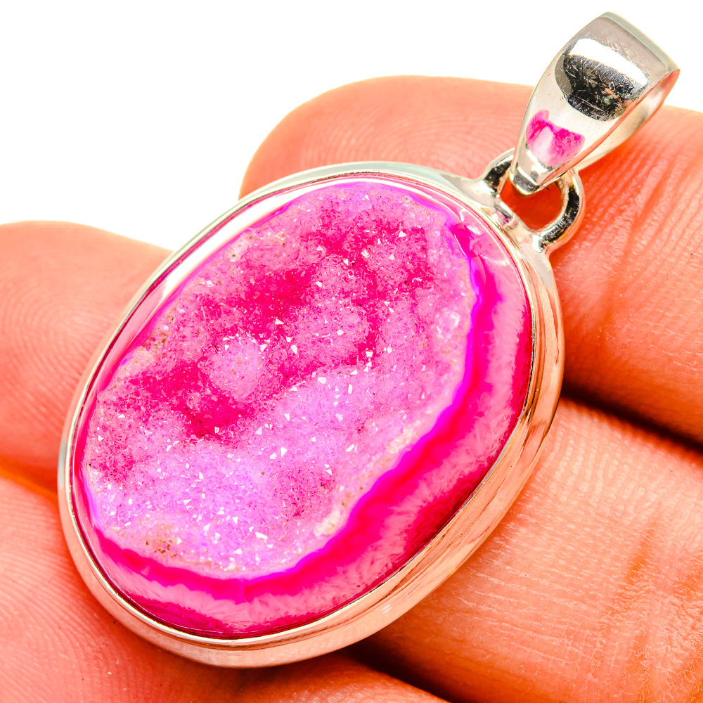Pink Agate Druzy Pendants handcrafted by Ana Silver Co - PD8467