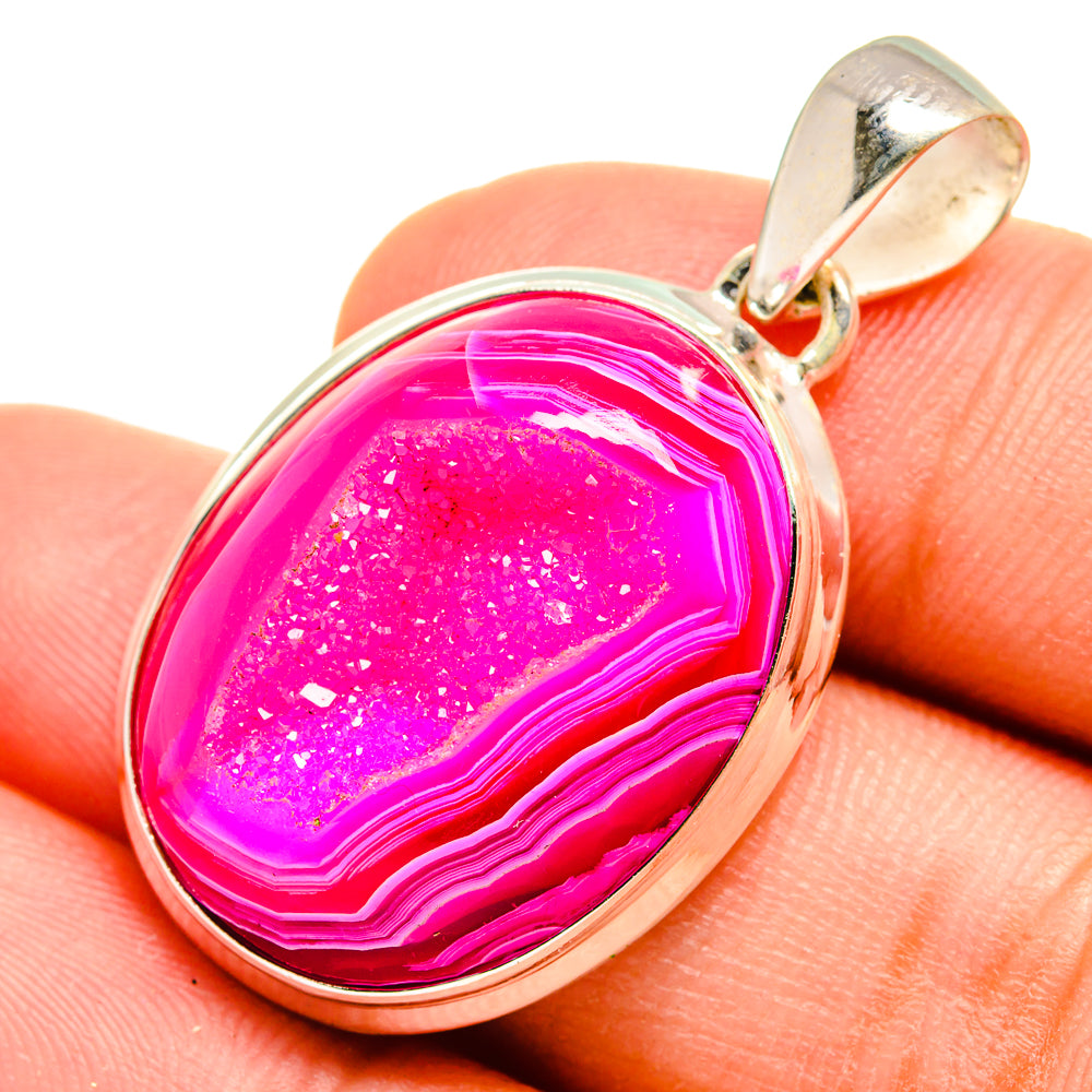 Pink Agate Druzy Pendants handcrafted by Ana Silver Co - PD8470