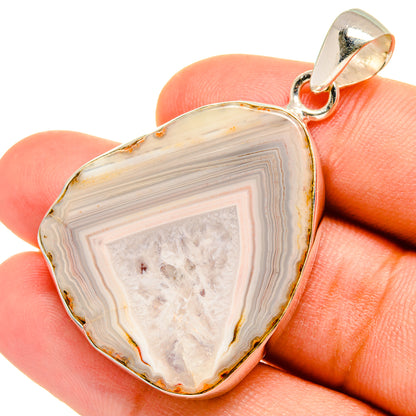 Sterling silver agate pendant, teardrop with striped banded lace agate center