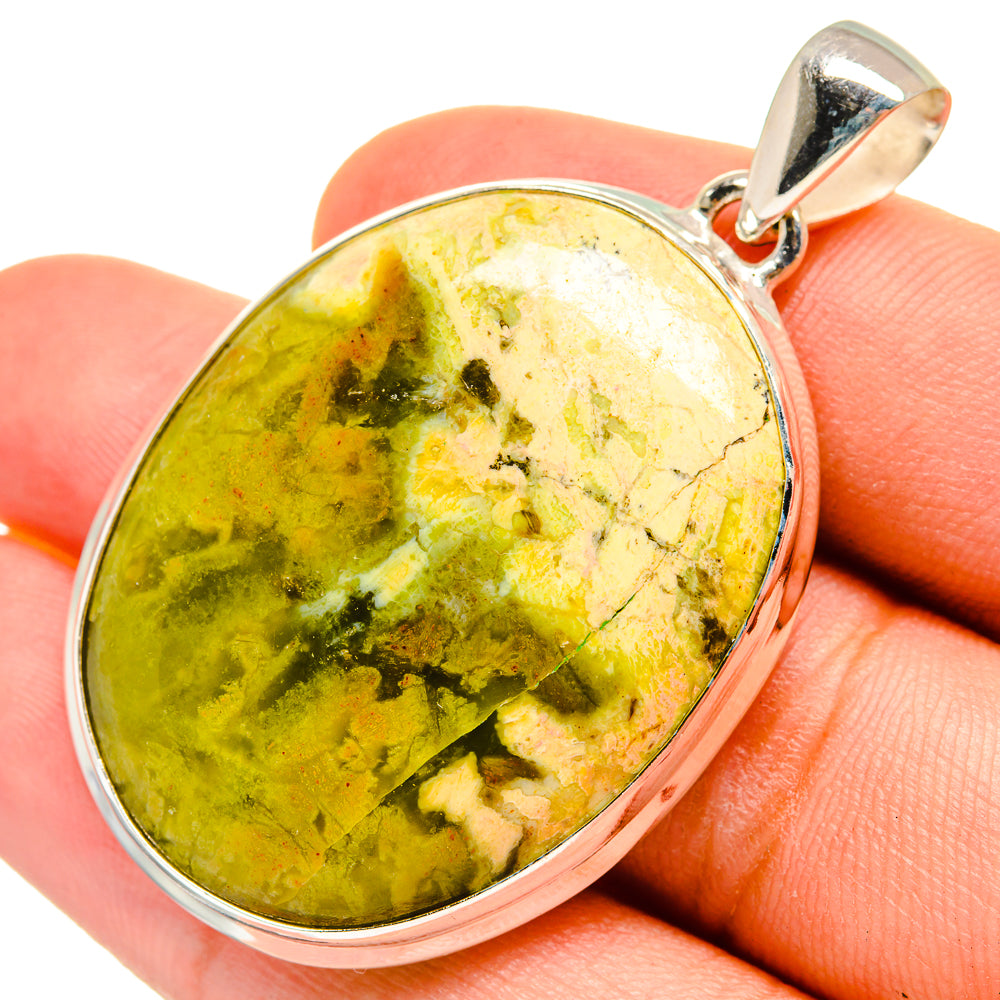 Sterling silver pendant with oval green-gold Australian opal gemstone and bail