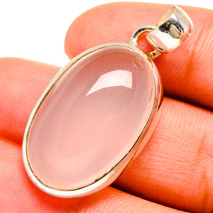 Rose quartz oval pendant with 925 sterling silver bezel and bail