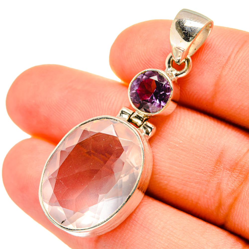 Rose Quartz, Amethyst Pendants handcrafted by Ana Silver Co - PD8868