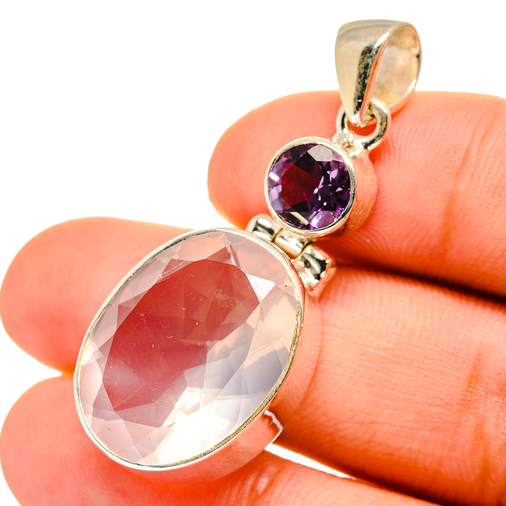 Rose Quartz, Amethyst Pendants handcrafted by Ana Silver Co - PD8871