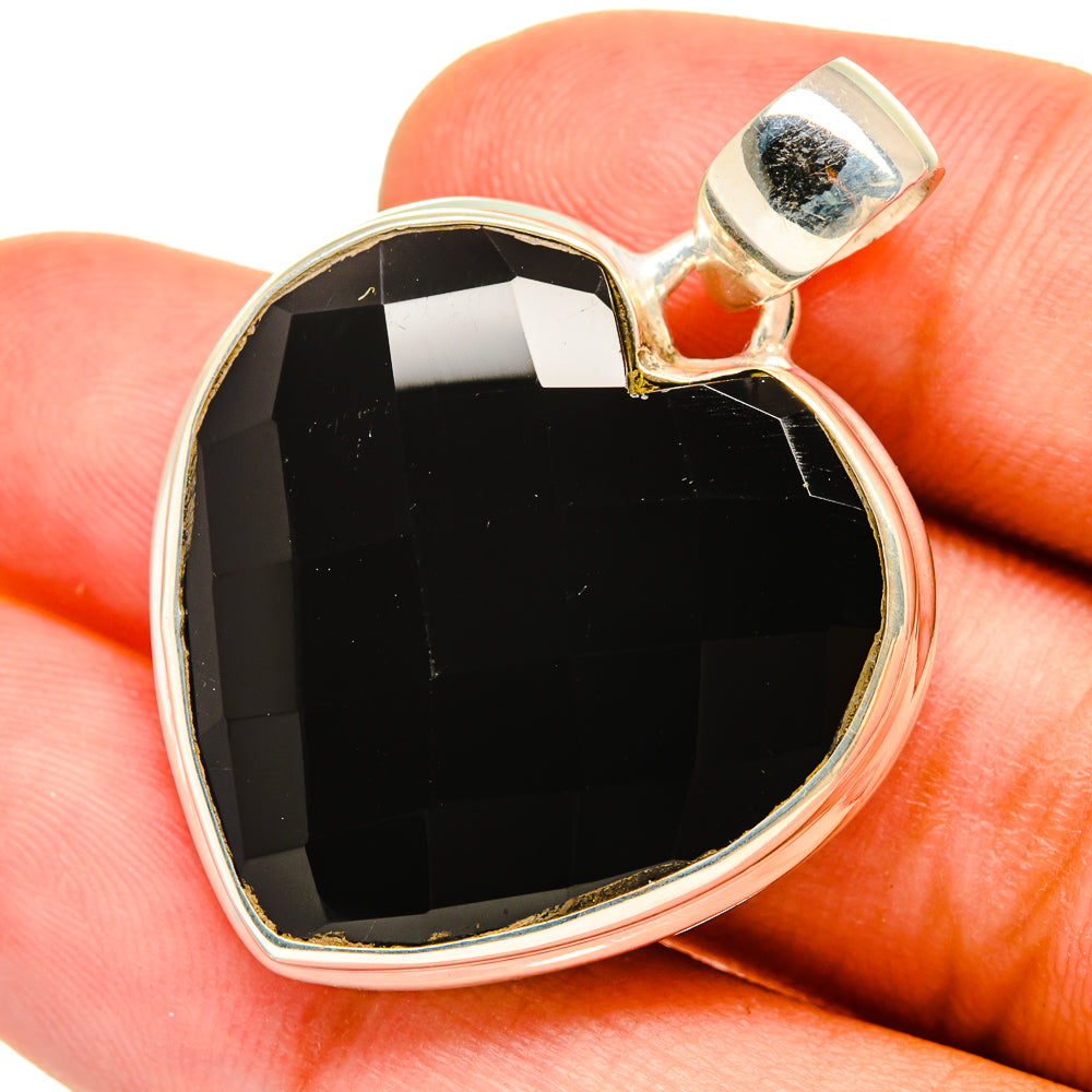 Heart black onyx pendant, 925 sterling silver frame and top loop bail