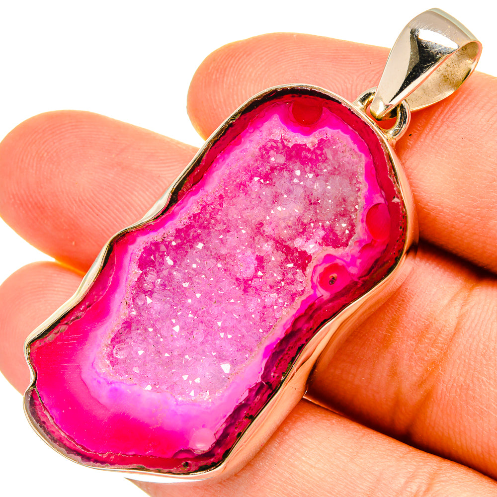 Pink Agate Druzy Pendants handcrafted by Ana Silver Co - PD8975