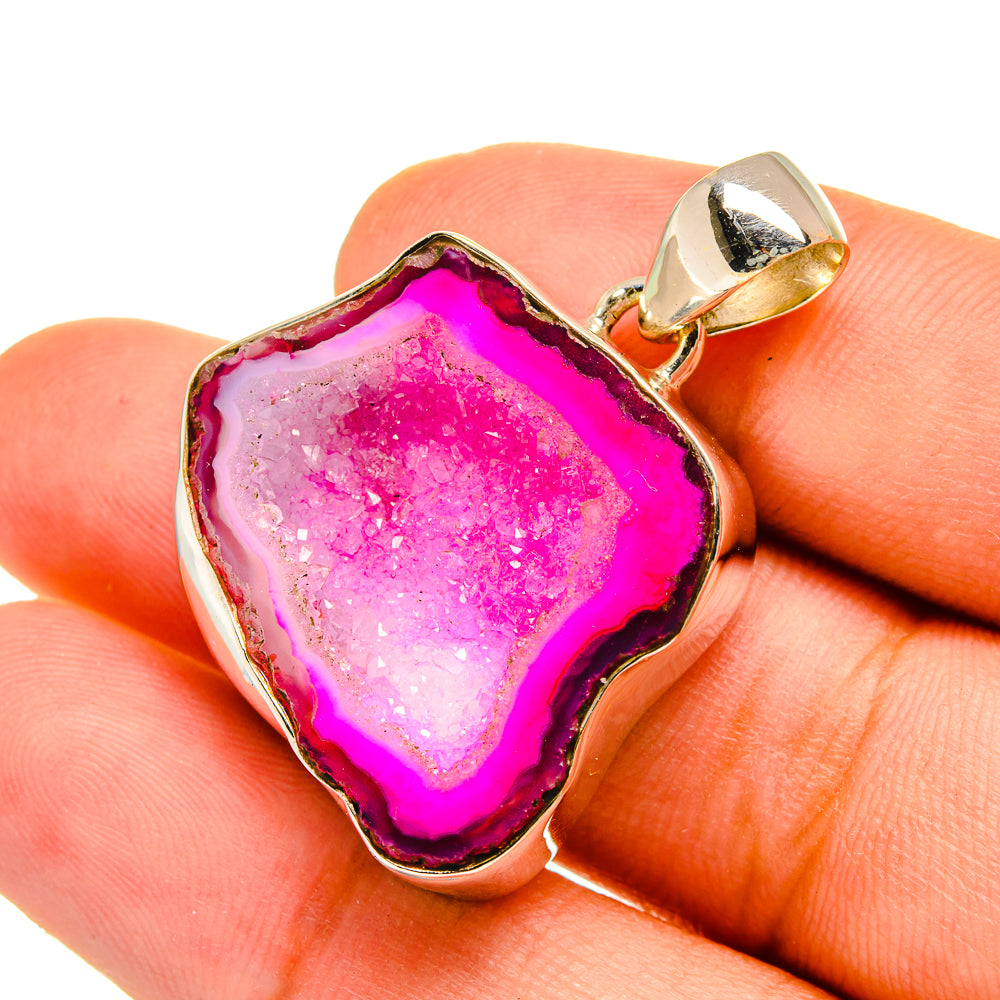 Pink Agate Druzy Pendants handcrafted by Ana Silver Co - PD8977