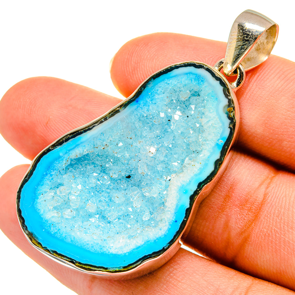 Blue Geode Slice Pendants handcrafted by Ana Silver Co - PD9060