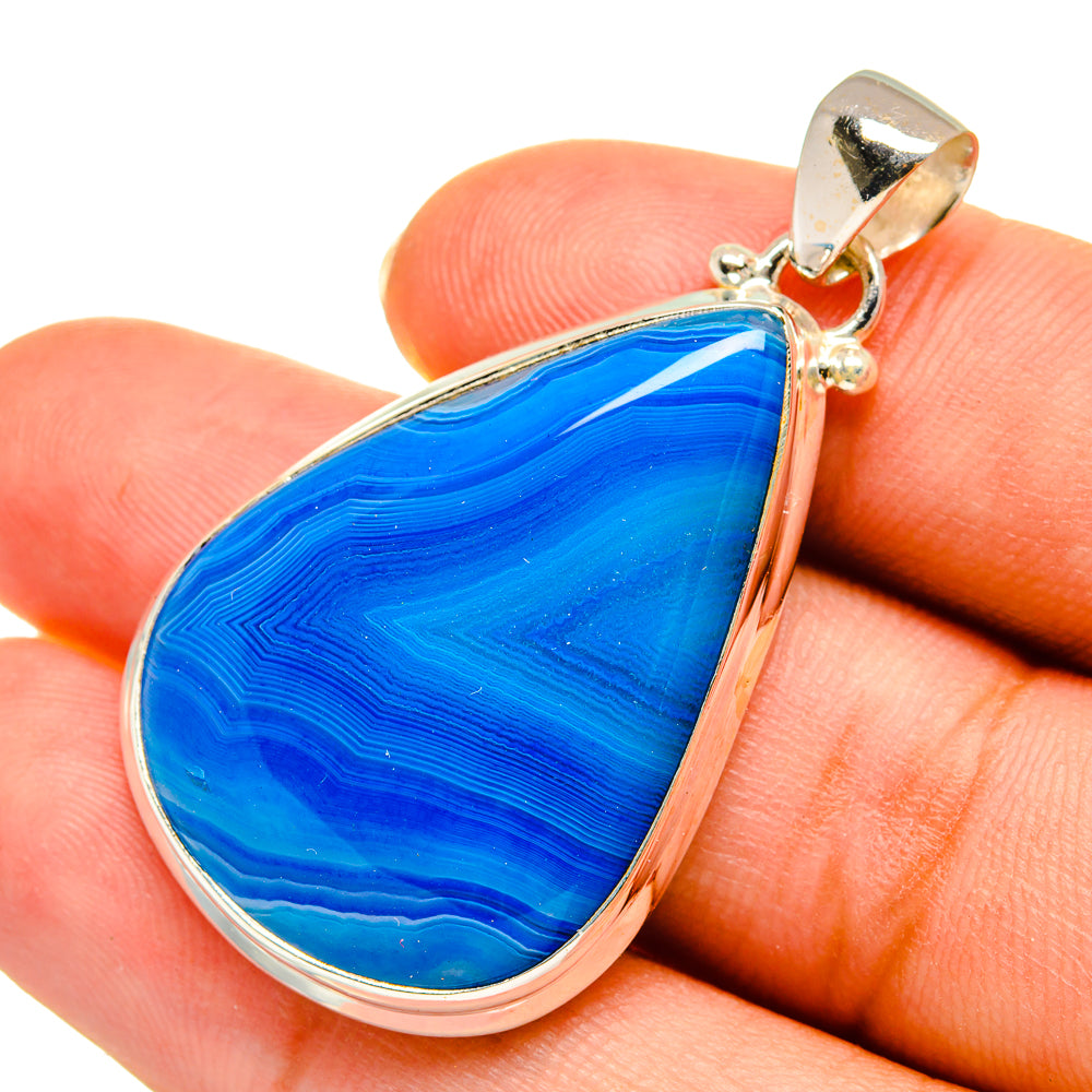 Blue Botswana Agate Pendants handcrafted by Ana Silver Co - PD9065