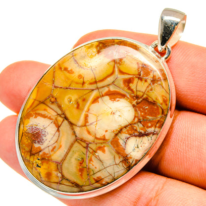 Poppy Jasper pendant with oval orange-and-cream stone in 925 sterling silver bezel