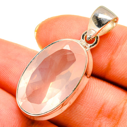 Oval rose quartz pendant in 925 sterling silver bezel with bail, pink gemstone