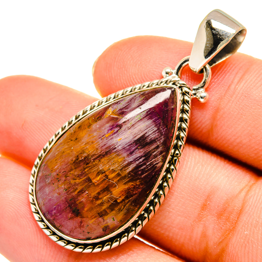 925 sterling silver amethyst teardrop pendant with purple and golden stone detail