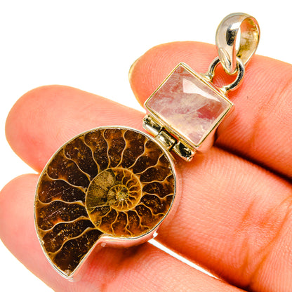Ammonite Fossil, Rainbow Moonstone Pendants handcrafted by Ana Silver Co - PD9319