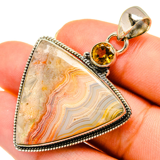 Crazy Lace Agate, Citrine Pendants handcrafted by Ana Silver Co - PD9331