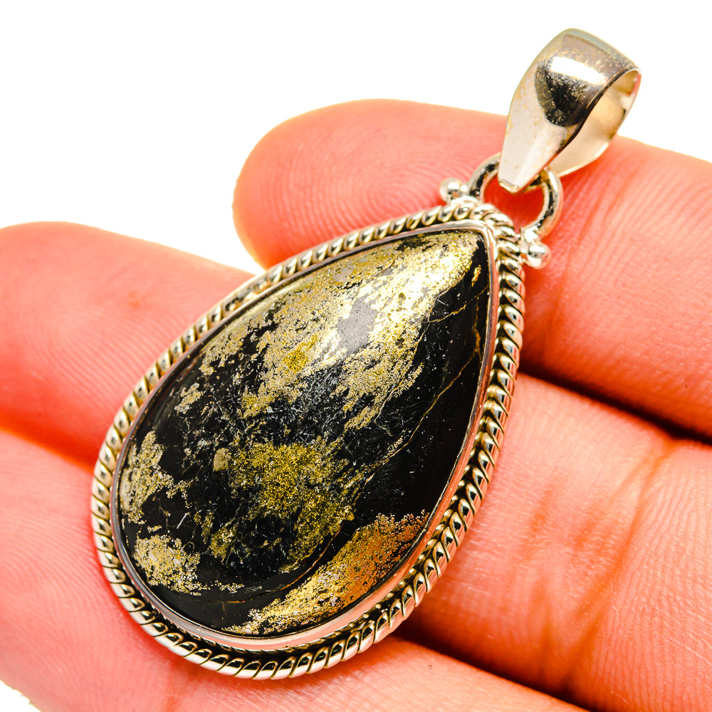 Pyrite In Black Onyx Pendants handcrafted by Ana Silver Co - PD9572