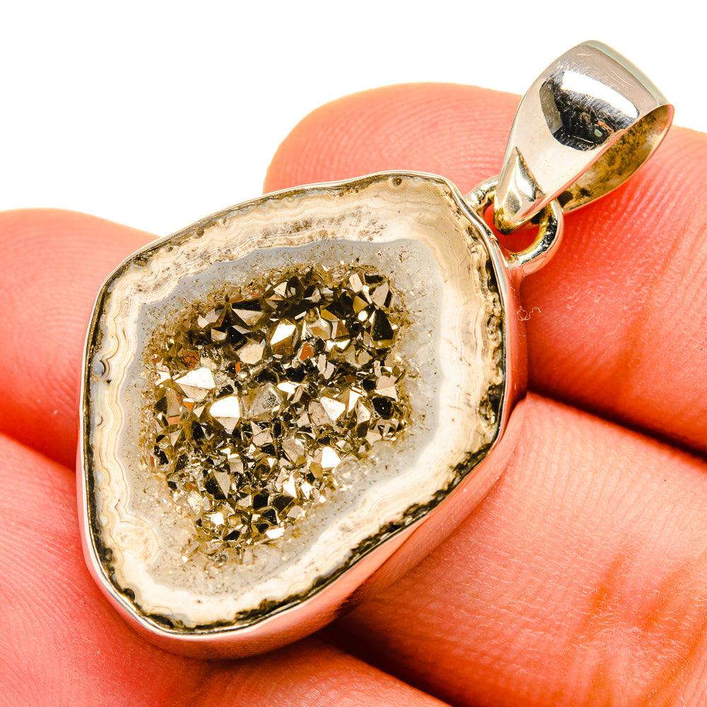 Pyrite Geode Slice Pendants handcrafted by Ana Silver Co - PD9588