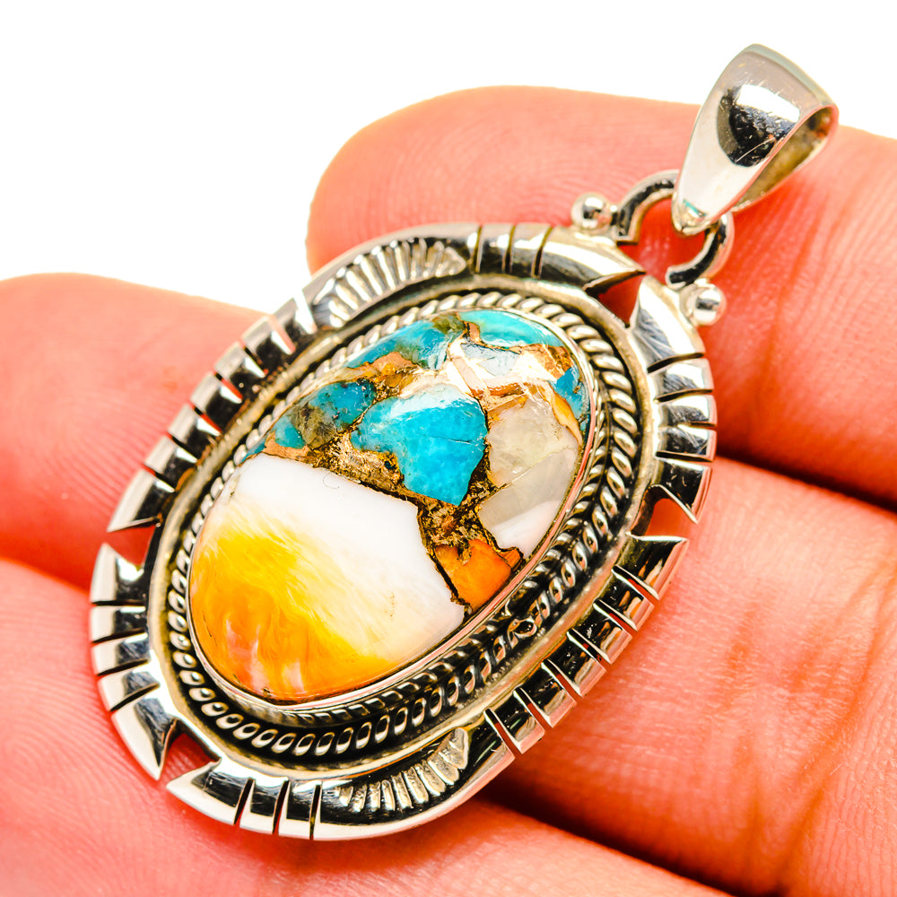 Blue Orange Copper Composite Turquoise Pendants handcrafted by Ana Silver Co - PD9592
