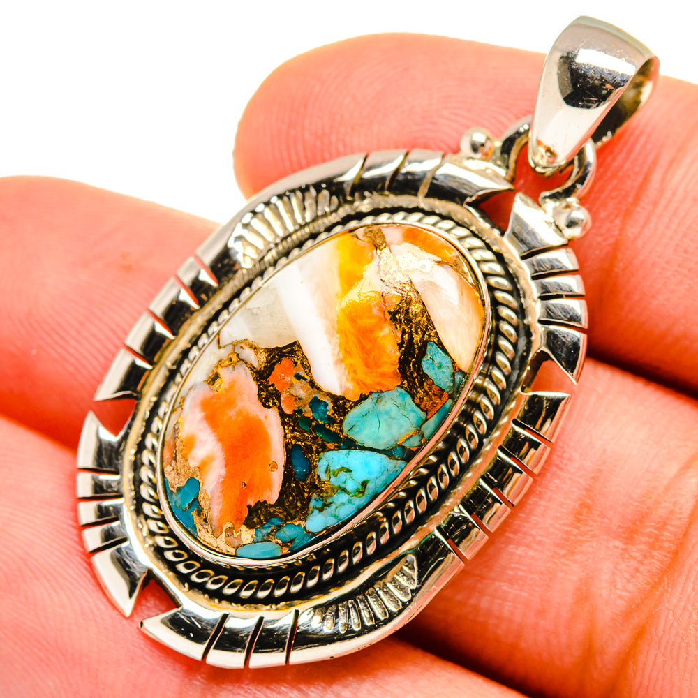 Blue Orange Copper Composite Turquoise Pendants handcrafted by Ana Silver Co - PD9593