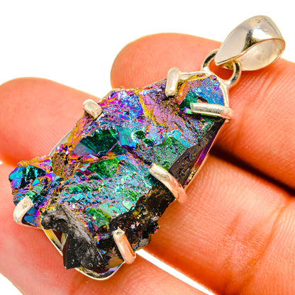 Rainbow drusy pendant with prong-set titanium and silver bail on top