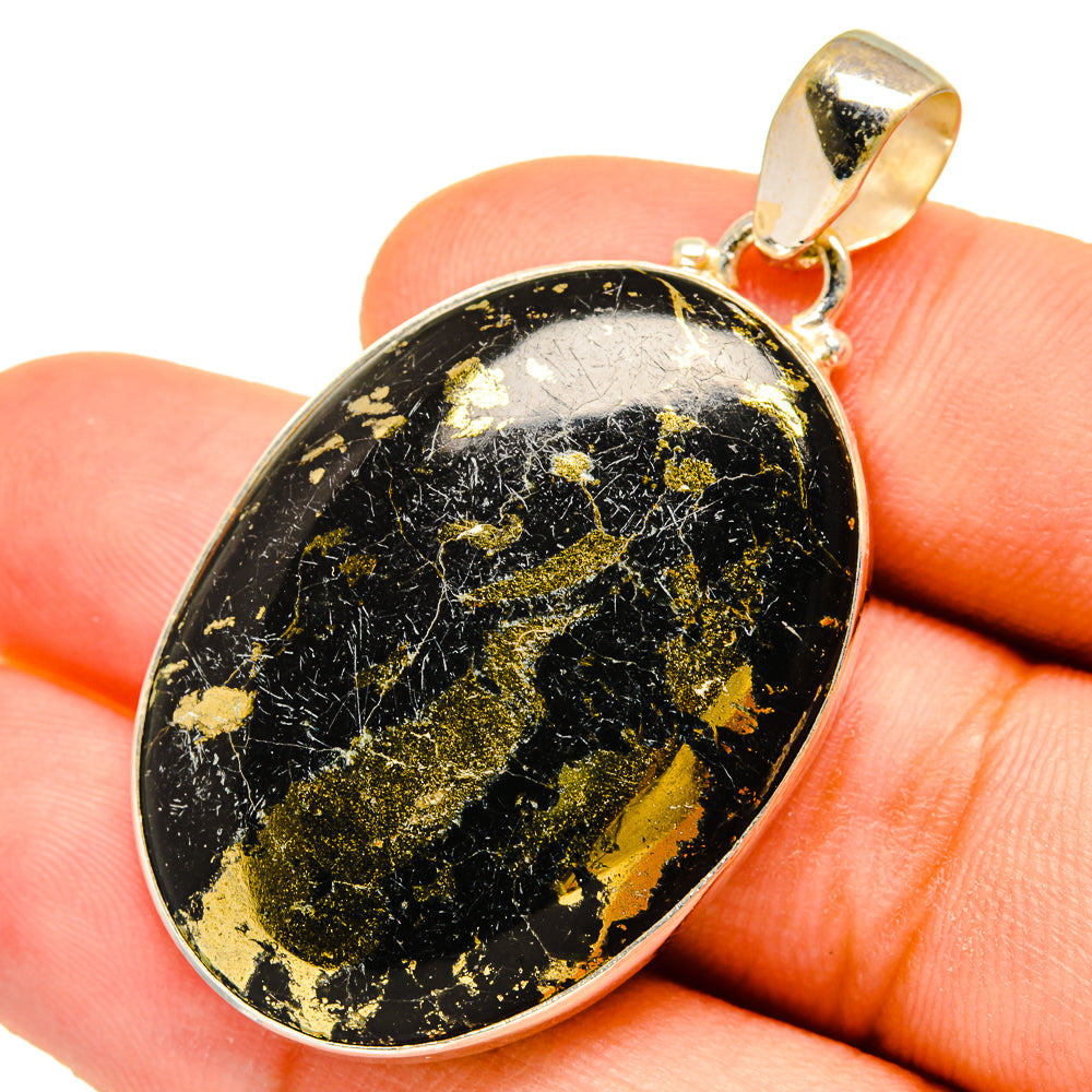 Pyrite In Black Onyx Pendants handcrafted by Ana Silver Co - PD9753