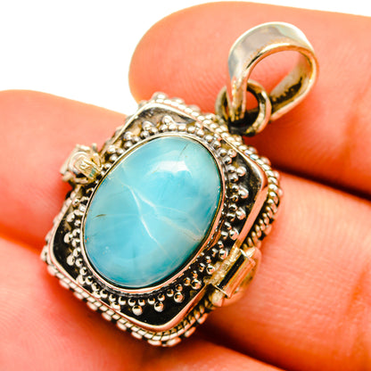 925 sterling silver Larimar pendant, oval turquoise cabochon with ornate bezel