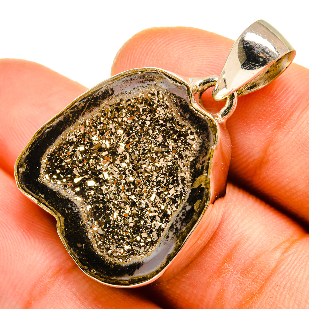 Pyrite Geode Druzy Pendants handcrafted by Ana Silver Co - PD9872