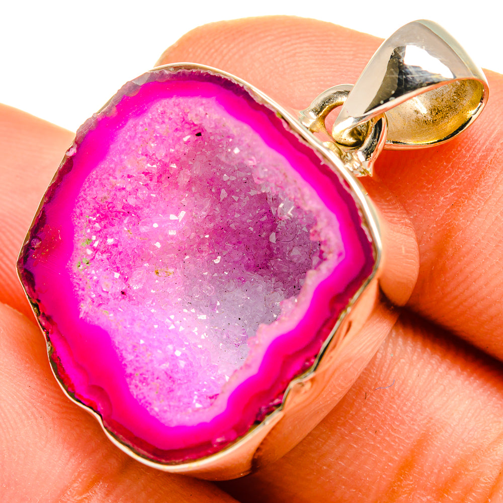 Pink Geode Slice Pendants handcrafted by Ana Silver Co - PD9968
