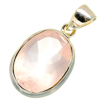 Rose quartz oval pendant in 925 sterling silver bezel, teardrop bail and polished finish
