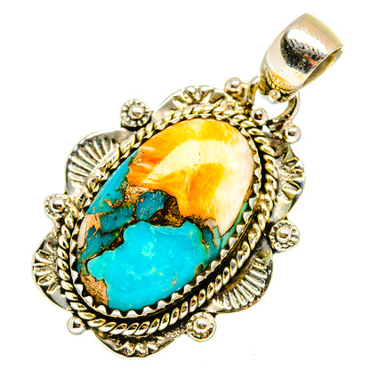 Blue Orange Copper Composite Turquoise Pendants handcrafted by Ana Silver Co - PD10109