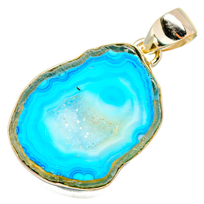 Blue Geode Slice Pendants handcrafted by Ana Silver Co - PD10116