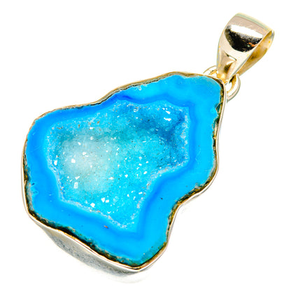 Blue Geode Slice Pendants handcrafted by Ana Silver Co - PD10169