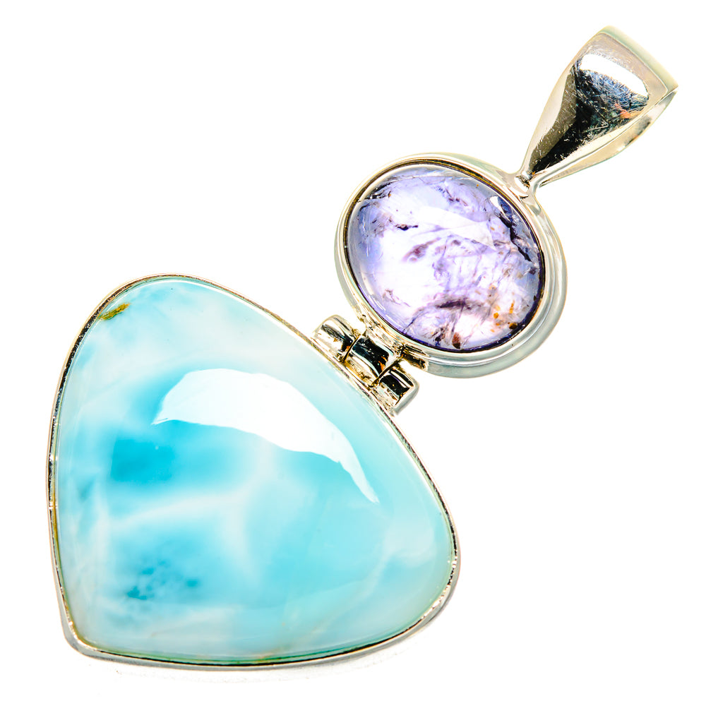 Sterling silver pendant with oval light blue stone and oval purple stone, open bail