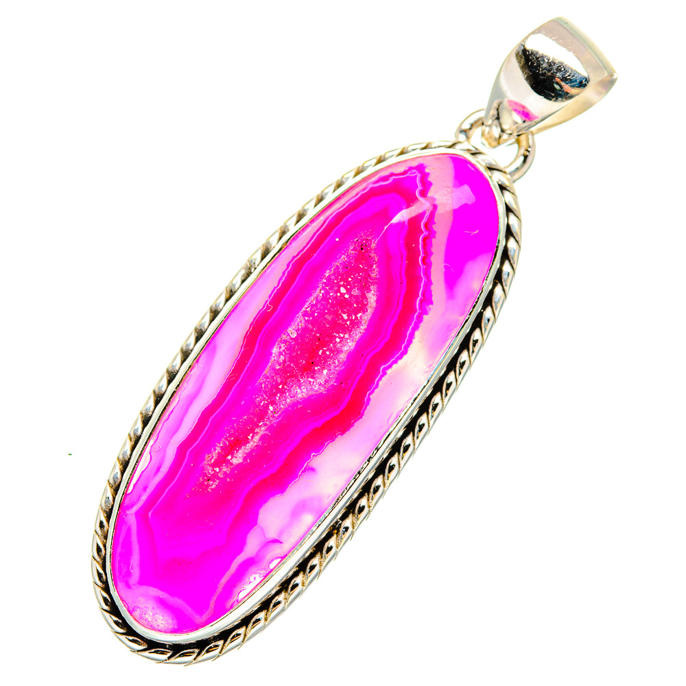 Pink Agate Druzy Pendants handcrafted by Ana Silver Co - PD10186