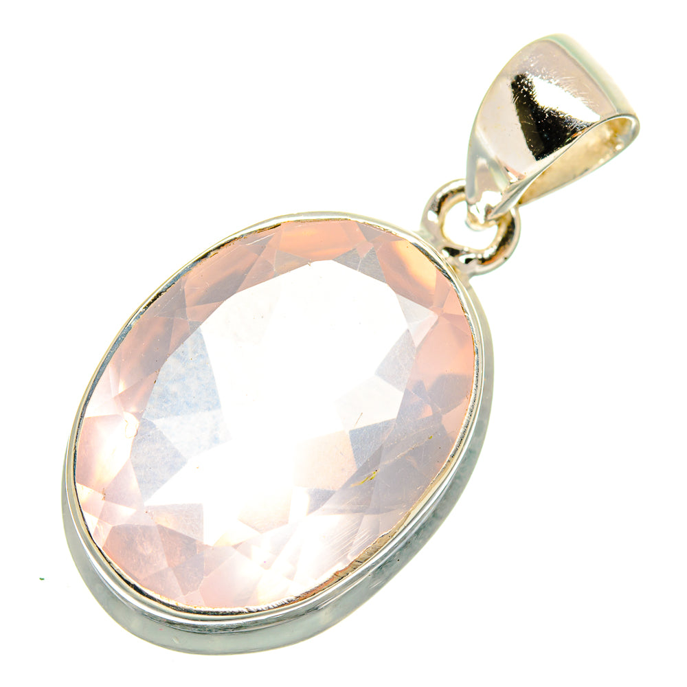 Rose quartz oval pendant in 925 sterling silver with teardrop bail