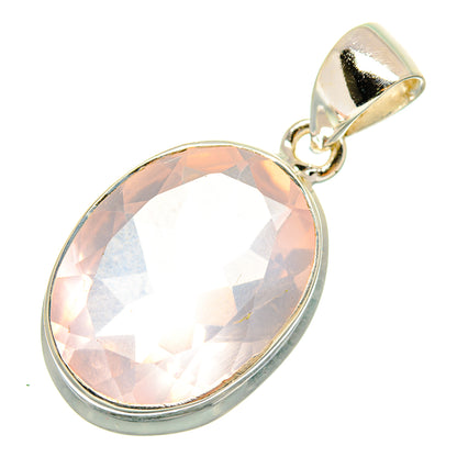 Rose quartz oval pendant in 925 sterling silver with teardrop bail