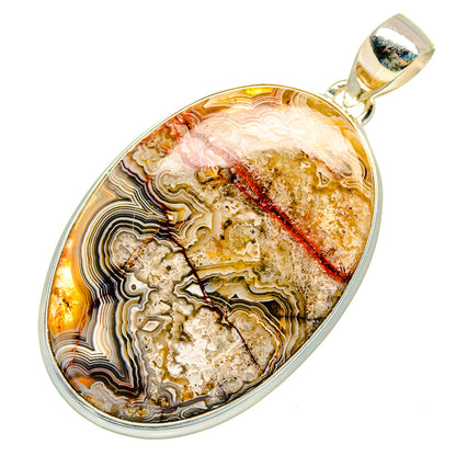 Oval sterling silver agate pendant, orange and cream swirls with red line, bail loop