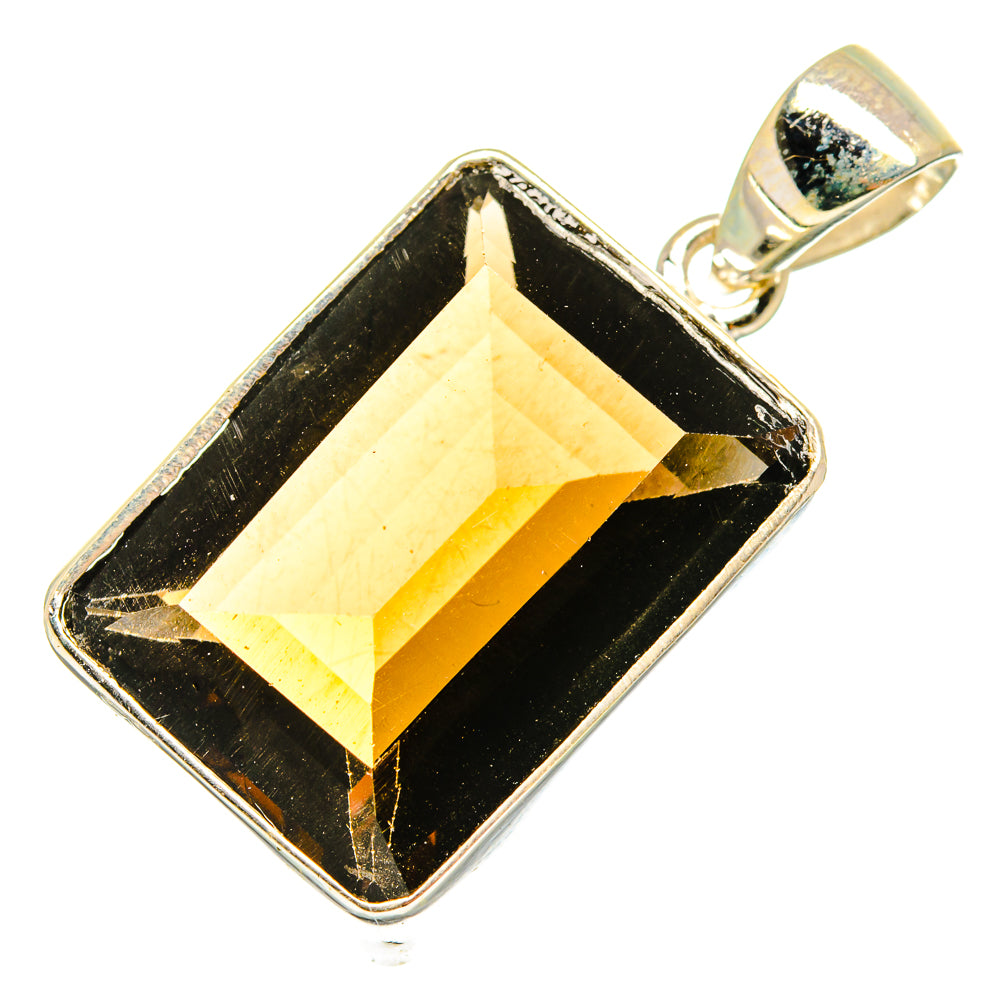 Sterling silver smoky quartz pendant with dark rectangular faceted stone and bail